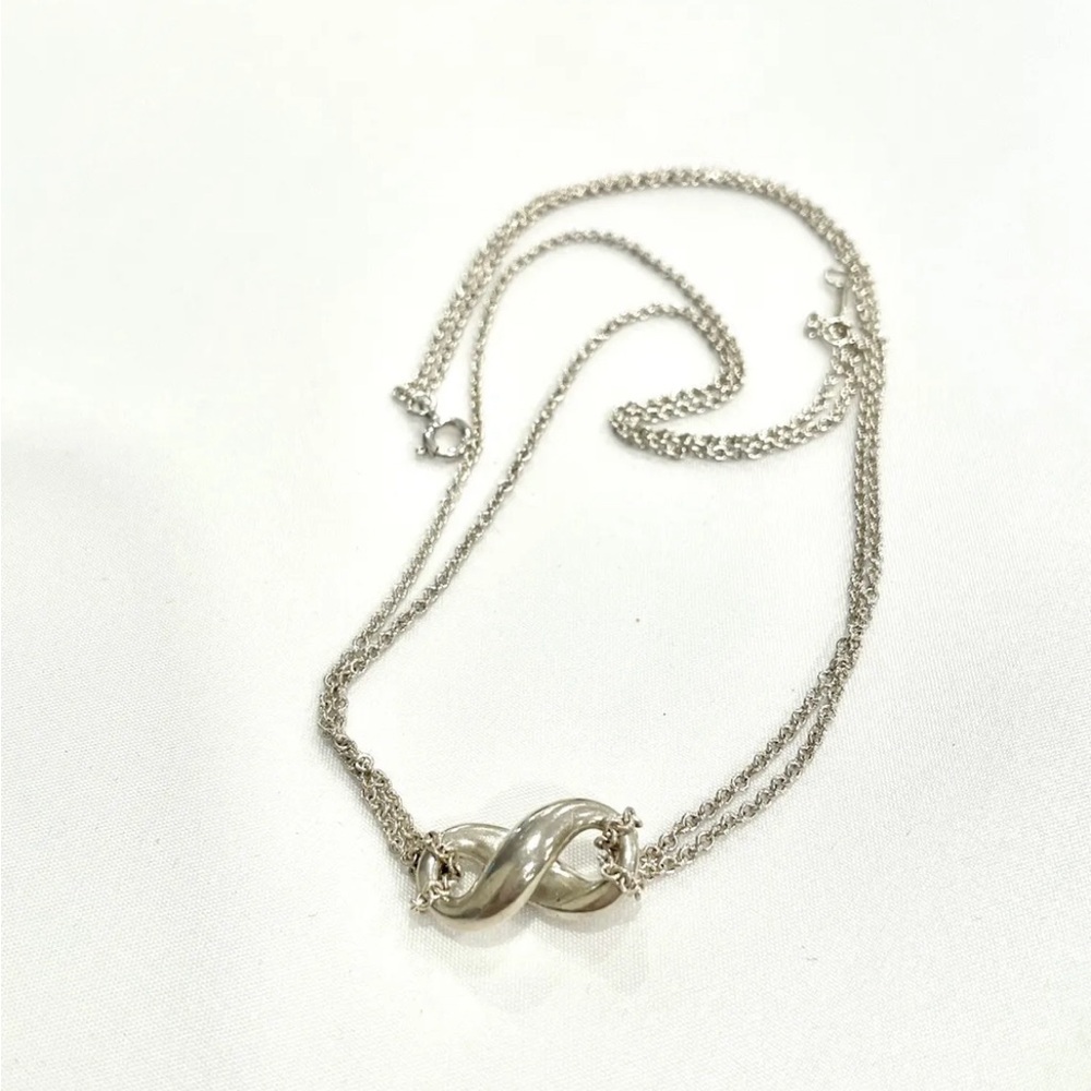 Tiffany & Co Sterling Silver Infinity Pendant Double Strand Necklace